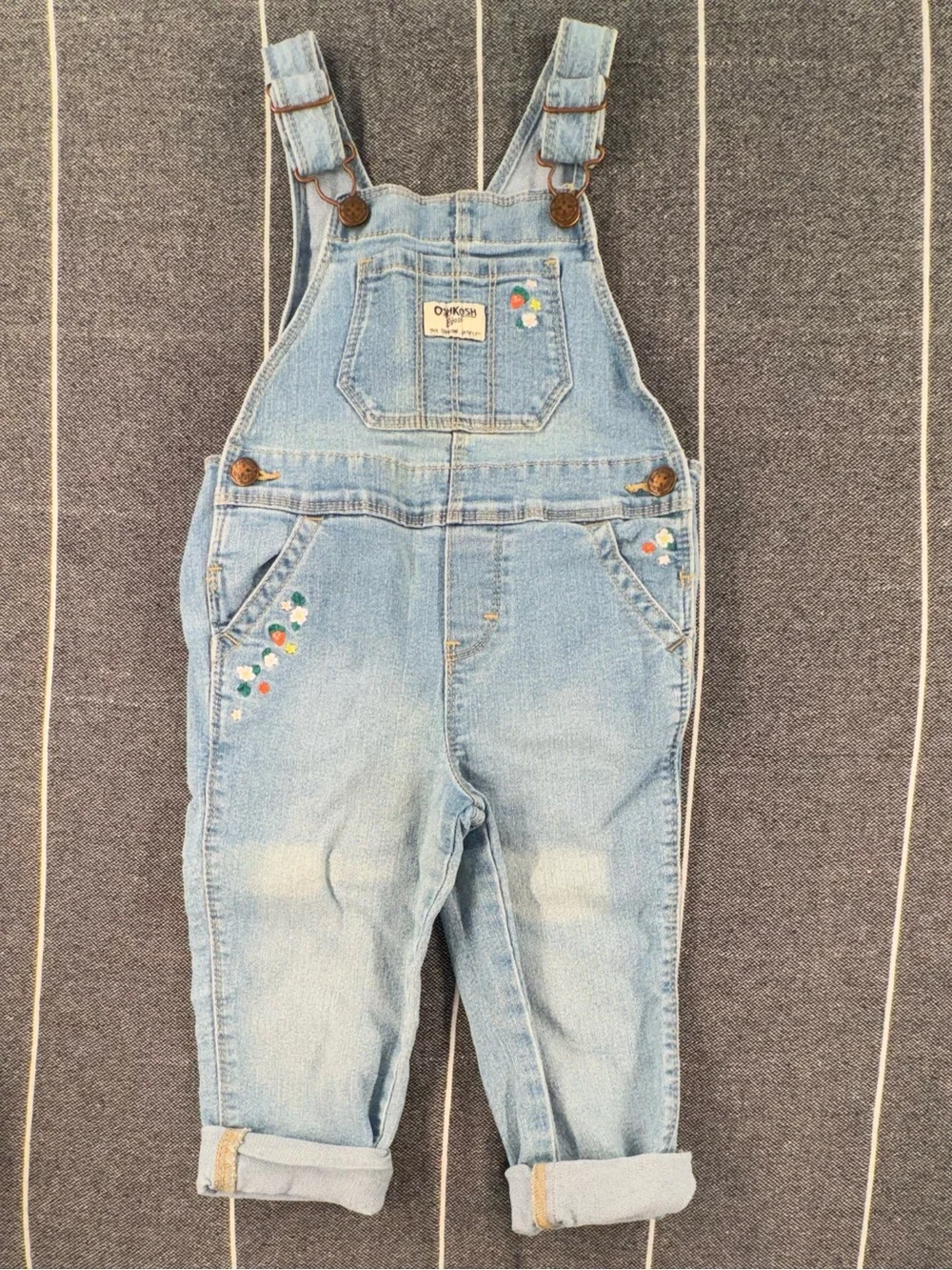 Kids OshKosh B'gosh Light Blue Denim Overalls with Gold Stitching Detail
